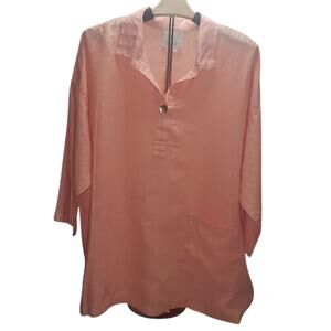 Vintage La Fixsun Peach Linen Tunic M Relaxed Fit Cottagecore Natural Fibers